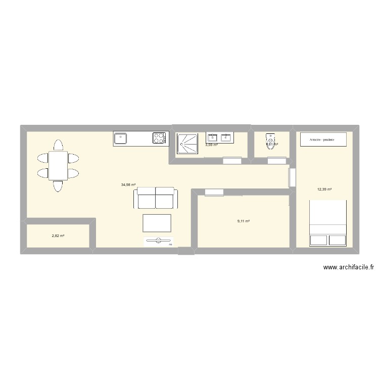 Chais. Plan de 6 pièces et 65 m2