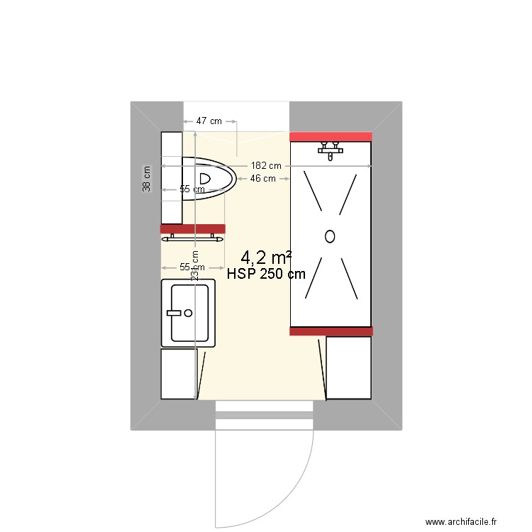 sdb Ghislain et Dominique. Plan de 1 pièce et 4 m2