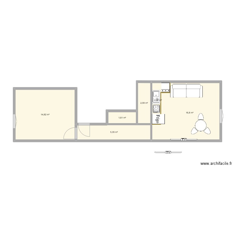 mon appartem 75014. Plan de 6 pièces et 43 m2