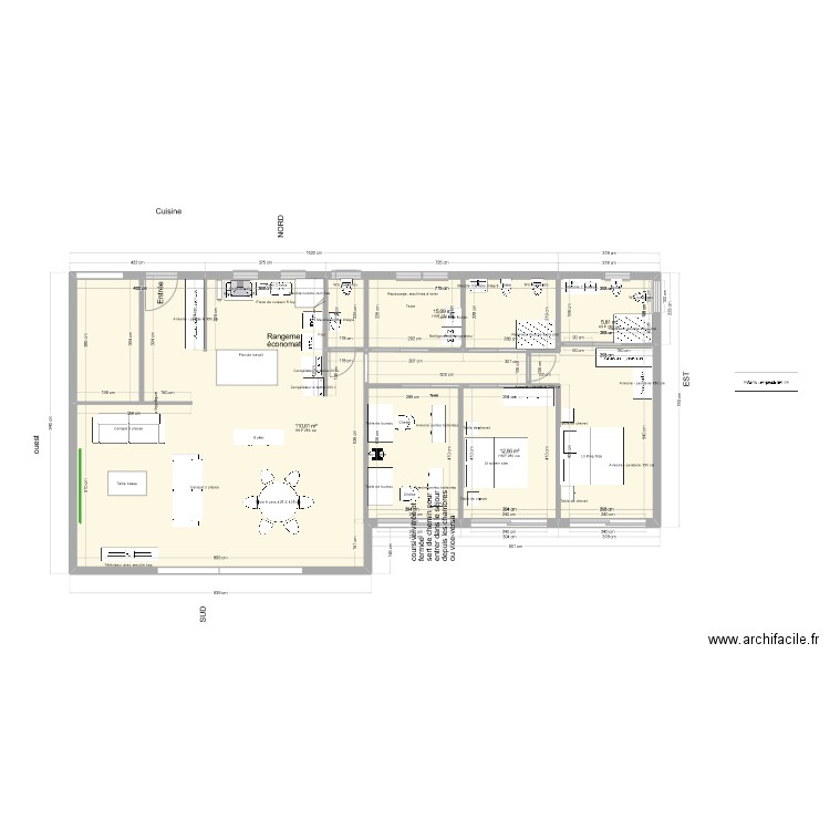 Maison 1 niveau 150 M2 chambres côté sud. Plan de 4 pièces et 144 m2