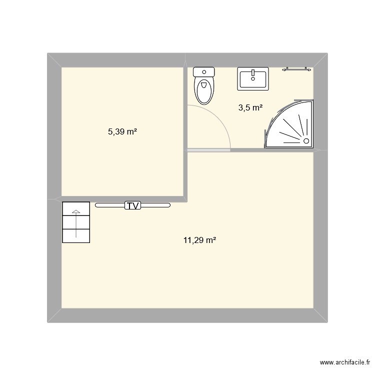 studio. Plan de 3 pièces et 20 m2