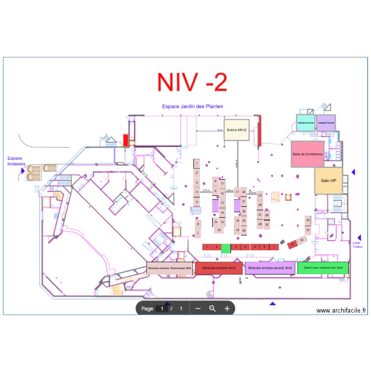 Salon Danse 2025 - Niv -2 pour le Centre de Congrès. Plan de 5 pièces et 262 m2