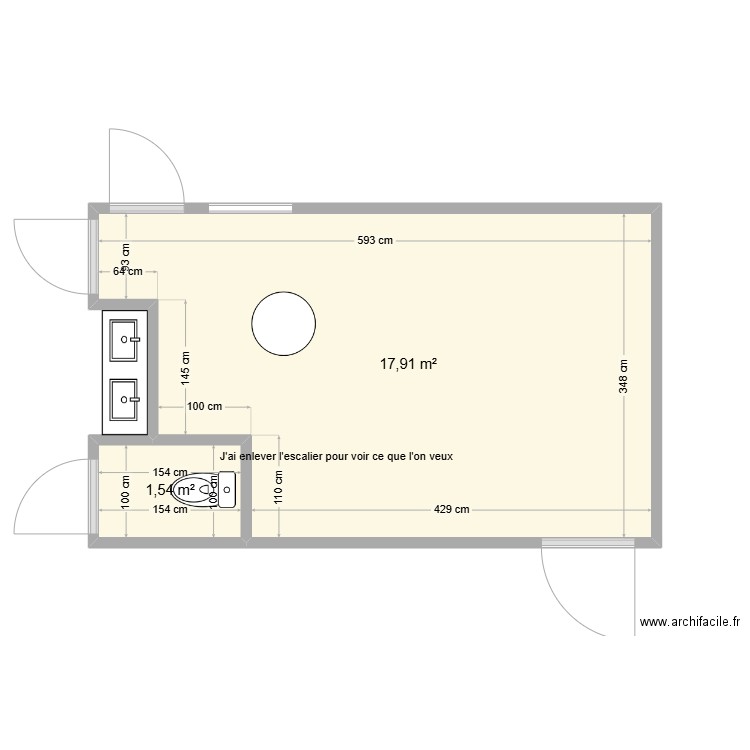 Escalier . Plan de 4 pièces et 27 m2