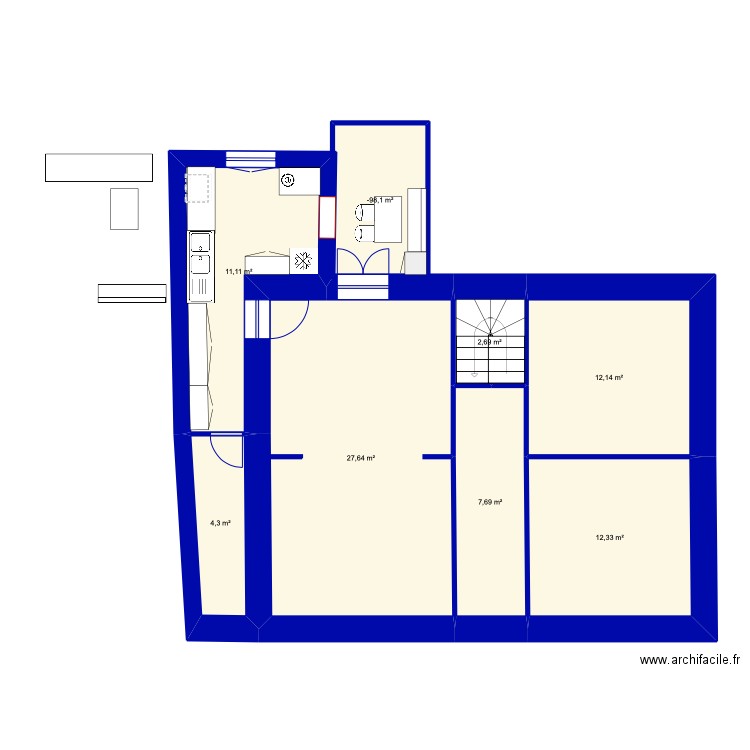 projet moun'. Plan de 8 pièces et 85 m2