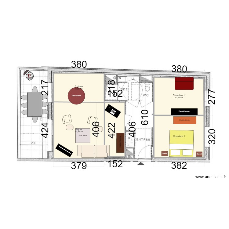 Plan V3. Plan de 5 pièces et 52 m2