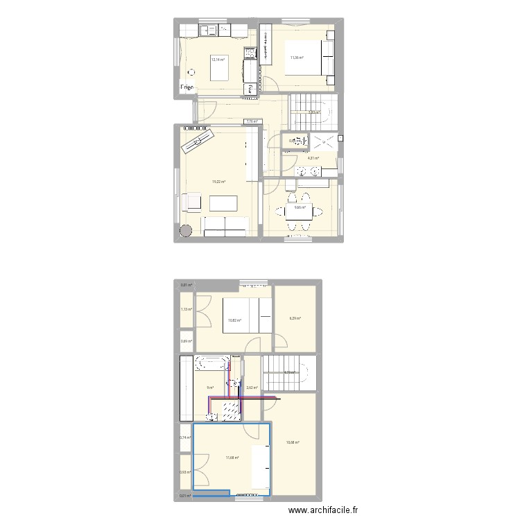 Maison de Quimperlé. Plan de 21 pièces et 128 m2