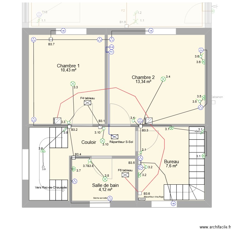 1er étage. Plan de 16 pièces et 201 m2