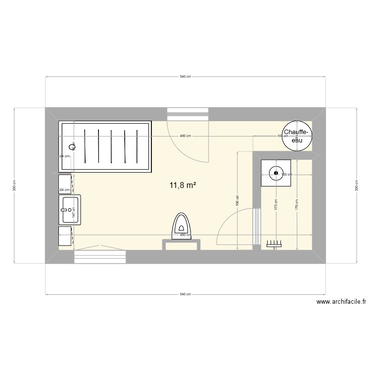 SDB étage . Plan de 1 pièce et 12 m2