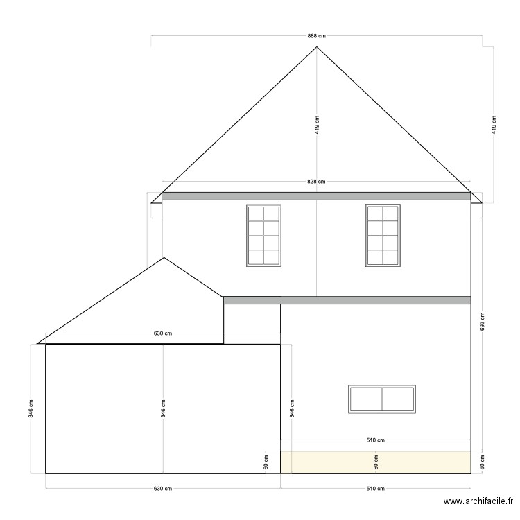 plan de coupe extension. Plan de 0 pièce et 0 m2