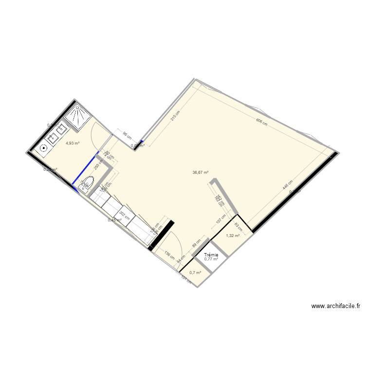 Appt 3 cote test amenag 45. Plan de 10 pièces et 46 m2