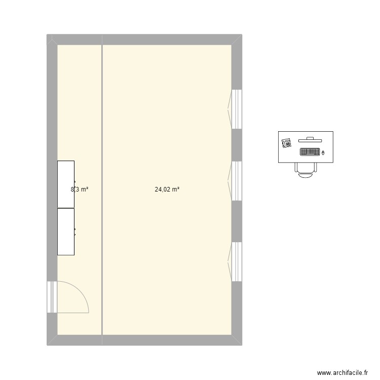 Bureau Linda MA. Plan de 2 pièces et 32 m2