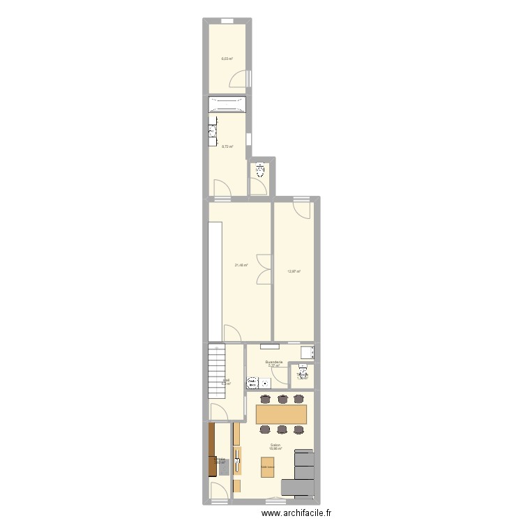 Maison rez-de-chaussée. Plan de 9 pièces et 85 m2