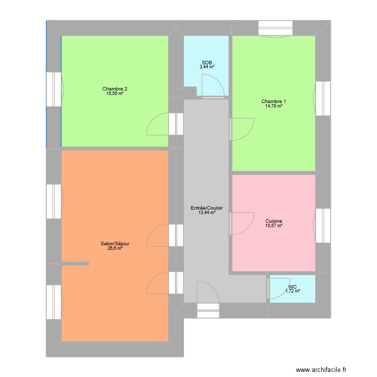 RDC Pierre Curie. Plan de 8 pièces et 86 m2