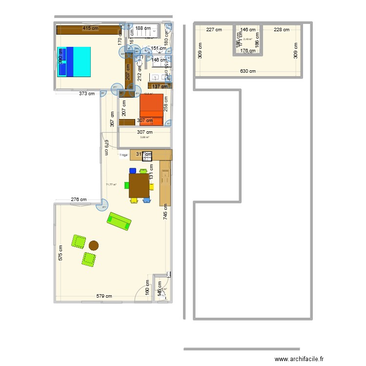 anymania rdc. Plan de 4 pièces et 73 m2