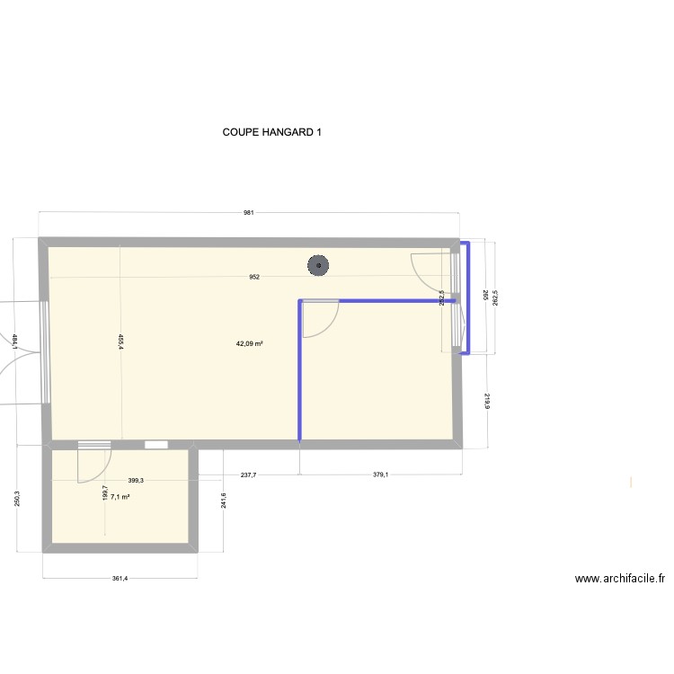 COUPE HANGARD 6. Plan de 2 pièces et 49 m2