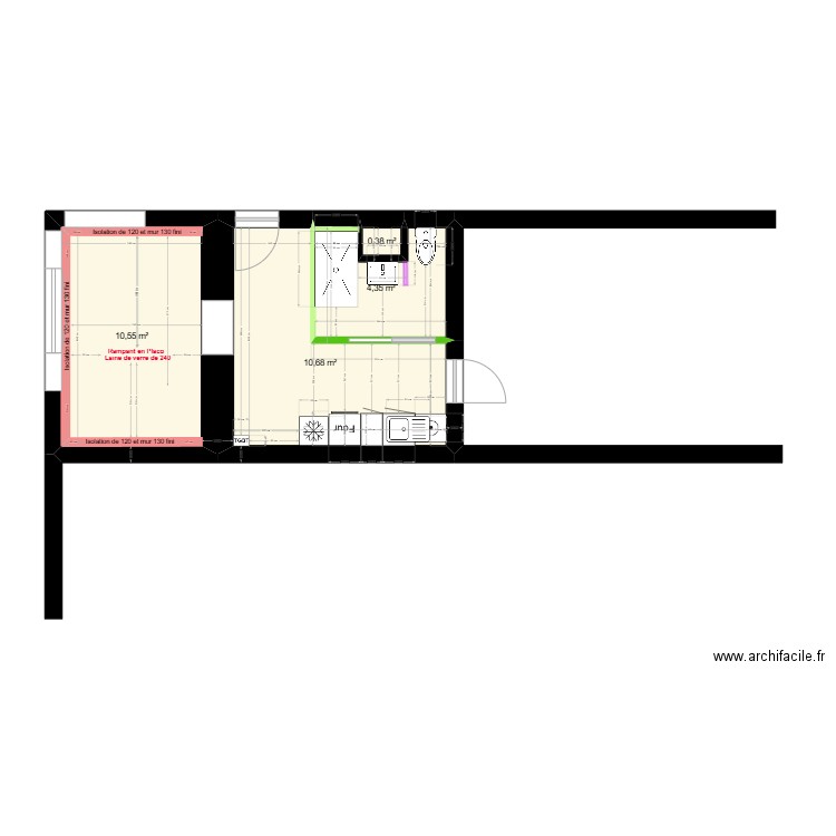 LAROUQUIE Placo. Plan de 4 pièces et 26 m2