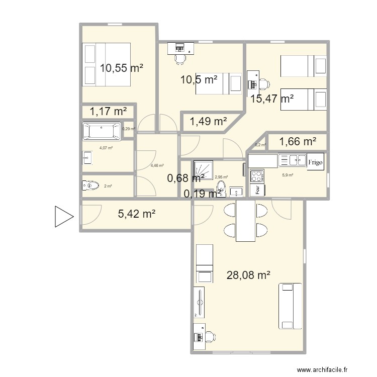 MAHJOUBI. Plan de 17 pièces et 95 m2