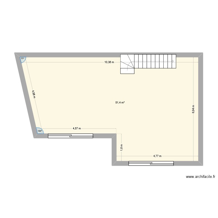 piece de vie. Plan de 1 pièce et 51 m2