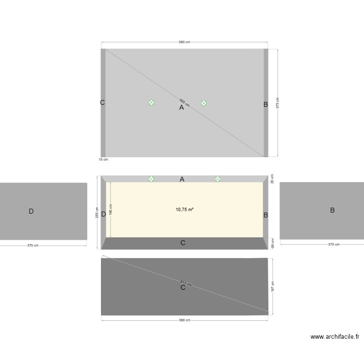 Radier mur dalle. Plan de 1 pièce et 11 m2