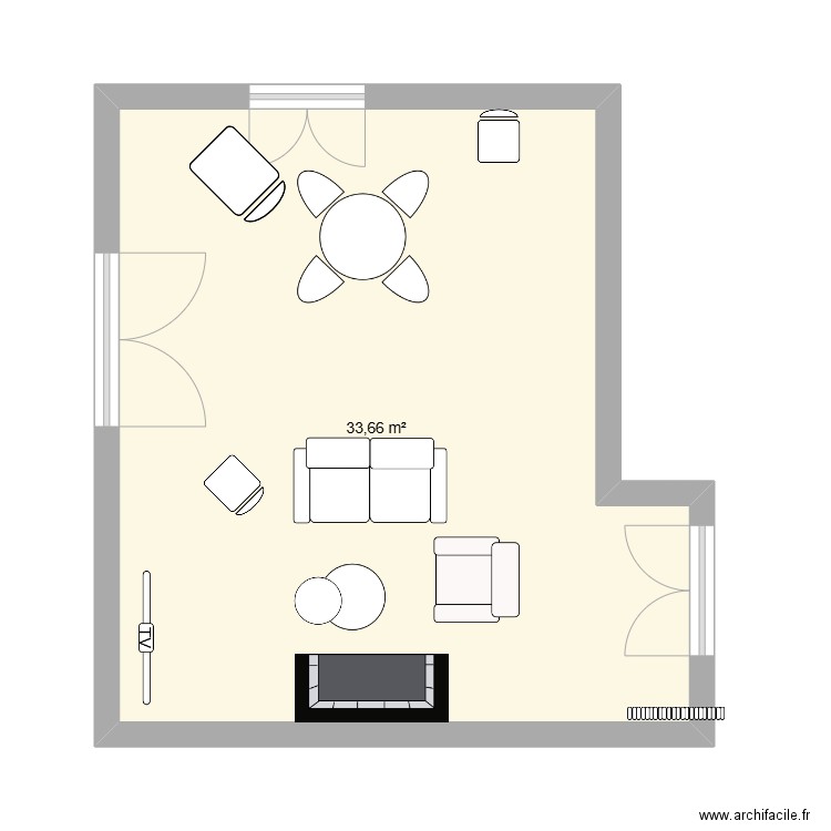 salon. Plan de 1 pièce et 34 m2