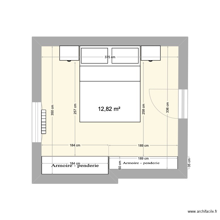 Chambre. Plan de 1 pièce et 13 m2