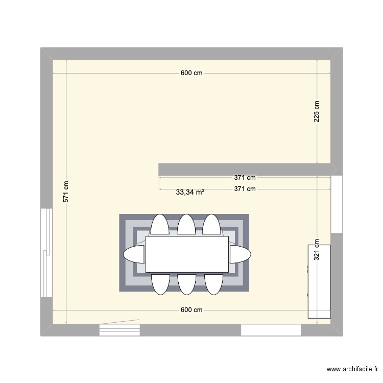 salle à manger. Plan de 1 pièce et 33 m2