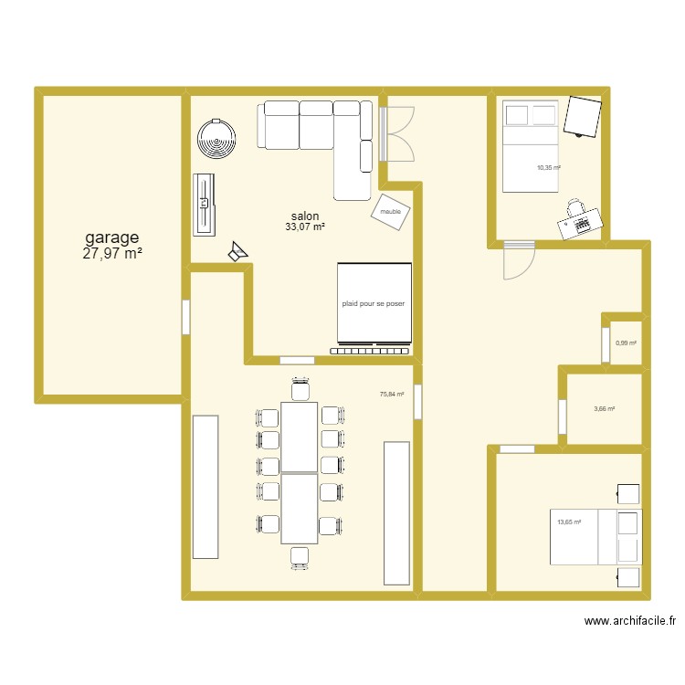 plan soirée. Plan de 7 pièces et 166 m2