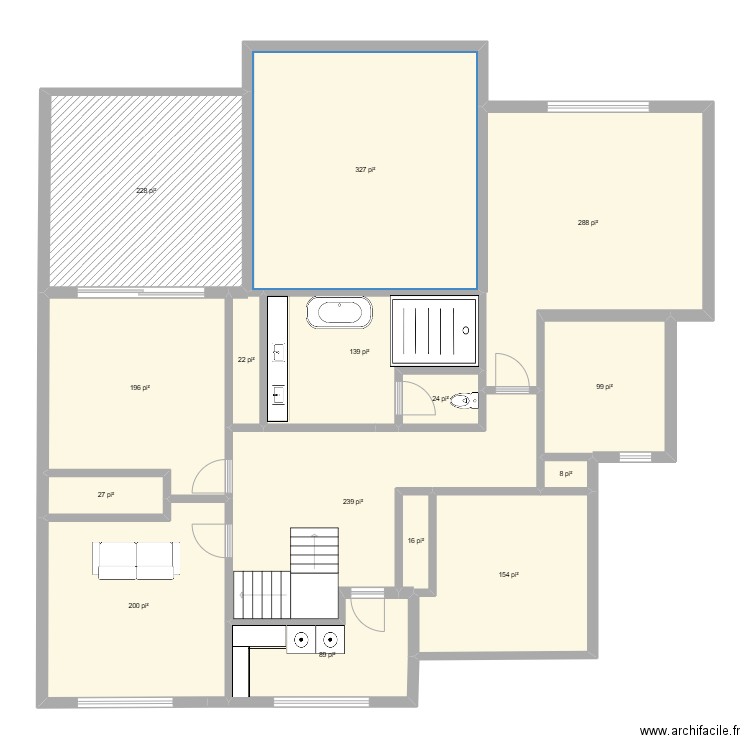 Étage. Plan de 15 pièces et 191 m2