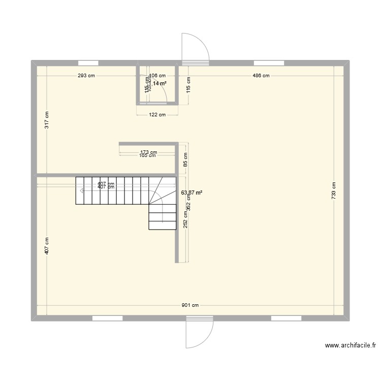 torteron. Plan de 2 pièces et 65 m2