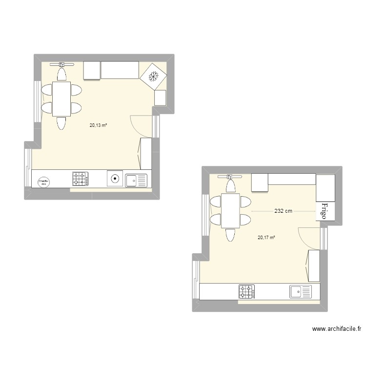 cuisine maman . Plan de 2 pièces et 40 m2