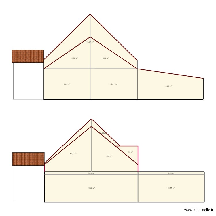 nord. Plan de 14 pièces et 111 m2