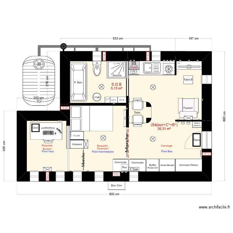 Maison Améliorer Copie 3.1 version 3. Plan de 2 pièces et 35 m2