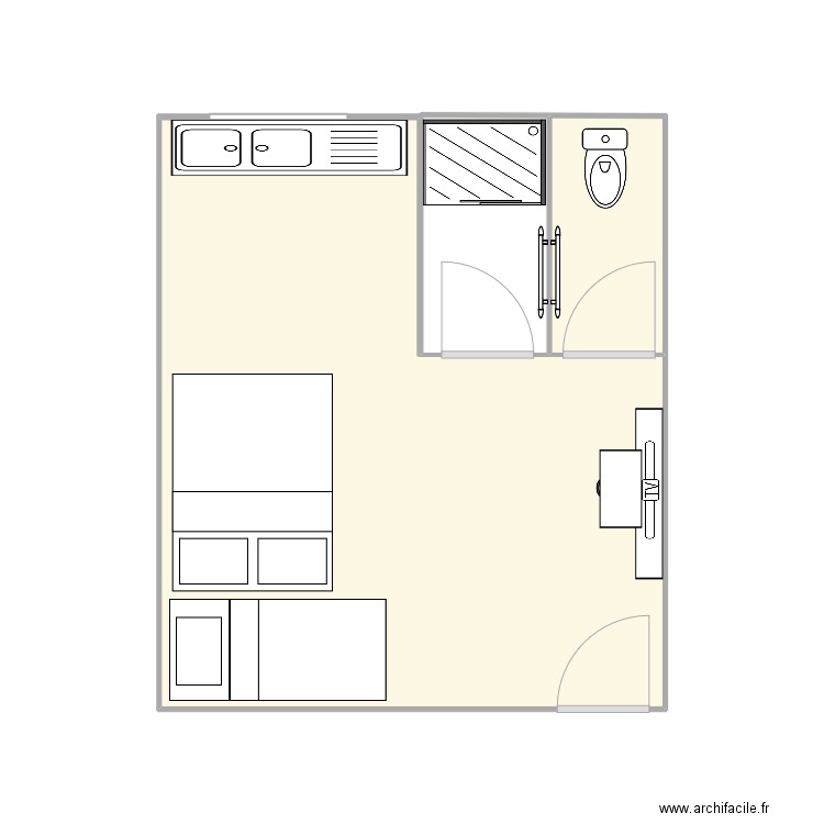 Chambre Papi. Plan de 2 pièces et 20 m2