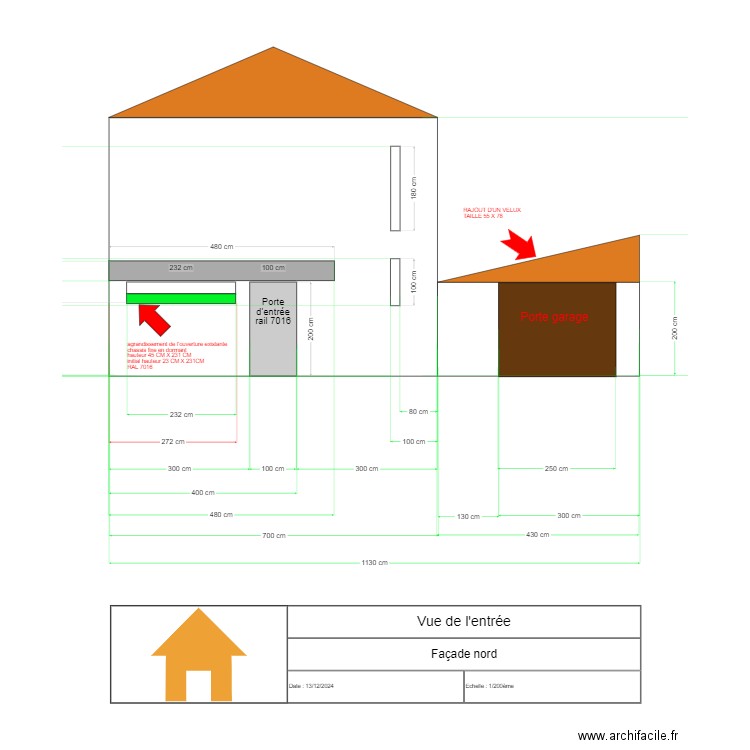 coté entrée façade nord modifié. Plan de 0 pièce et 0 m2