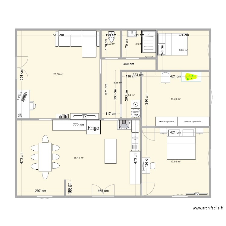 le sounet. Plan de 9 pièces et 120 m2