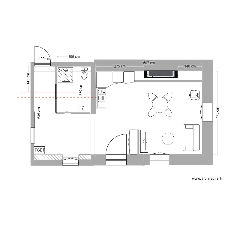 APS appartement. Plan de 1 pièce et 17 m2