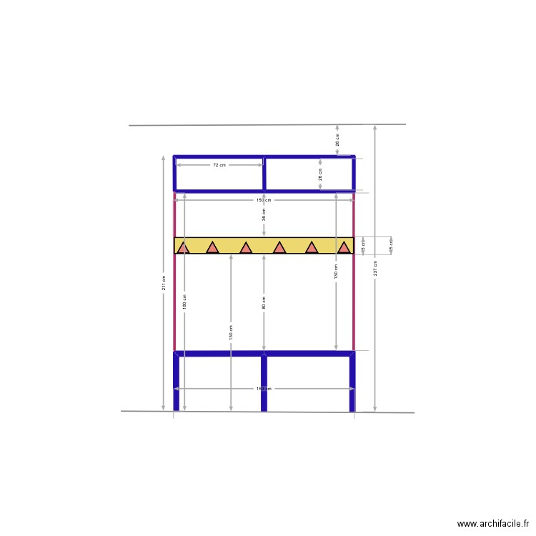 Banc entrée avec paterres. Plan de 2 pièces et 0 m2