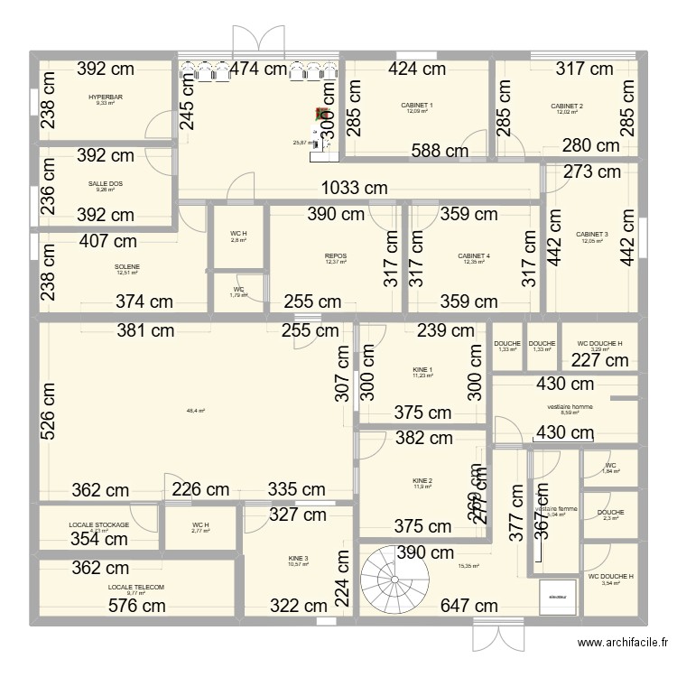 PIERRELAYE RDC. Plan de 27 pièces et 264 m2