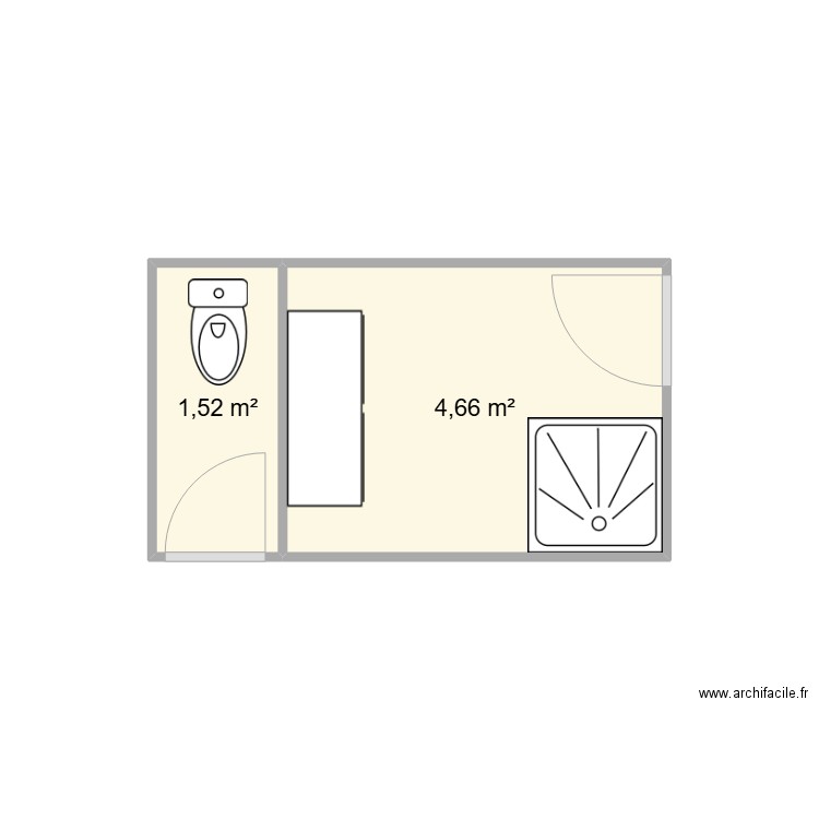 SDB1. Plan de 2 pièces et 6 m2