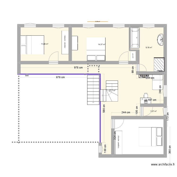 1 er etage reduit 177 m2 porte d'entrée décalée. Plan de 5 pièces et 64 m2