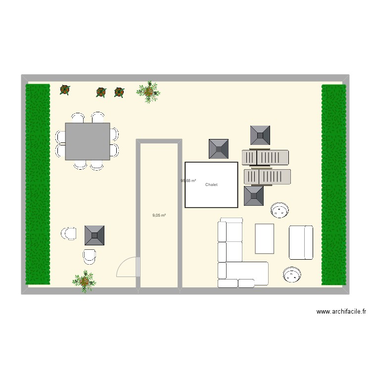 Terrasse. Plan de 2 pièces et 105 m2