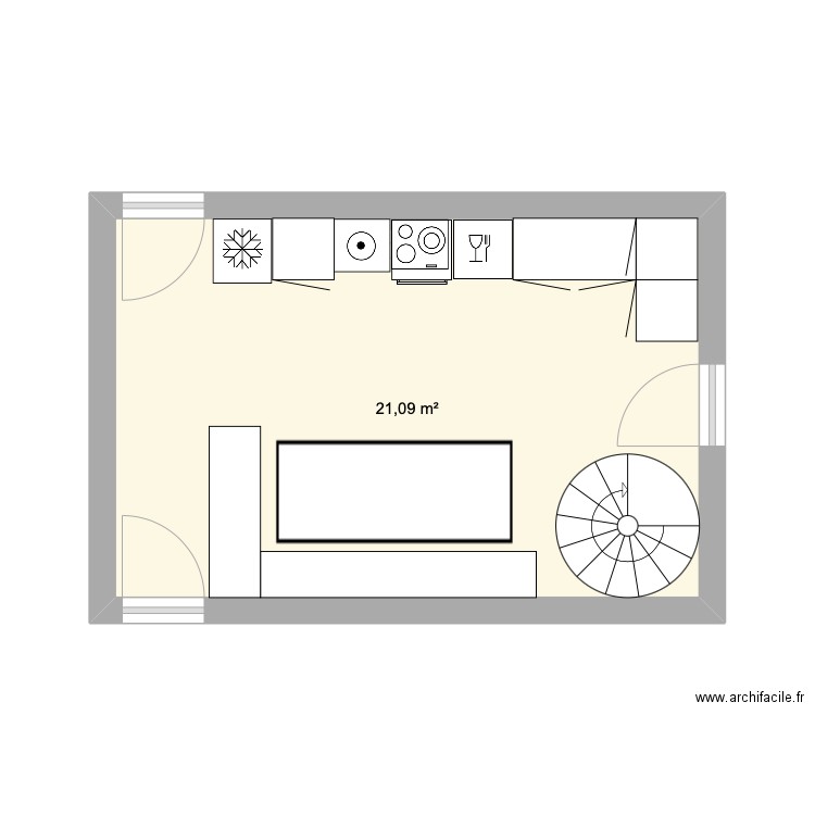 Leroux. Plan de 1 pièce et 21 m2