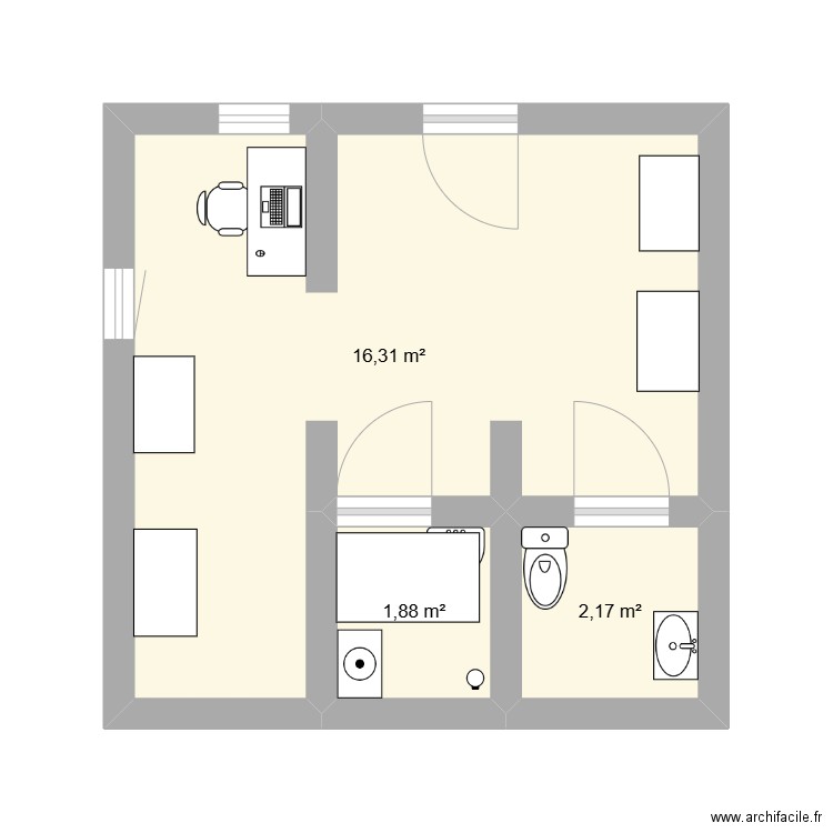 djjejsdvkjqdkeg. Plan de 3 pièces et 20 m2