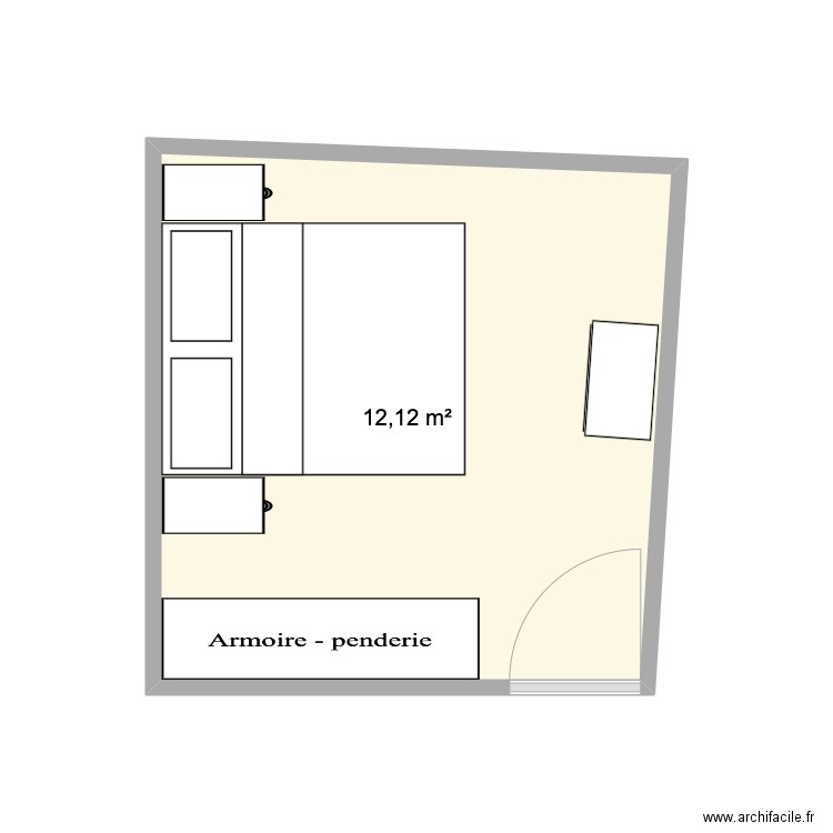 chambre parents. Plan de 1 pièce et 12 m2