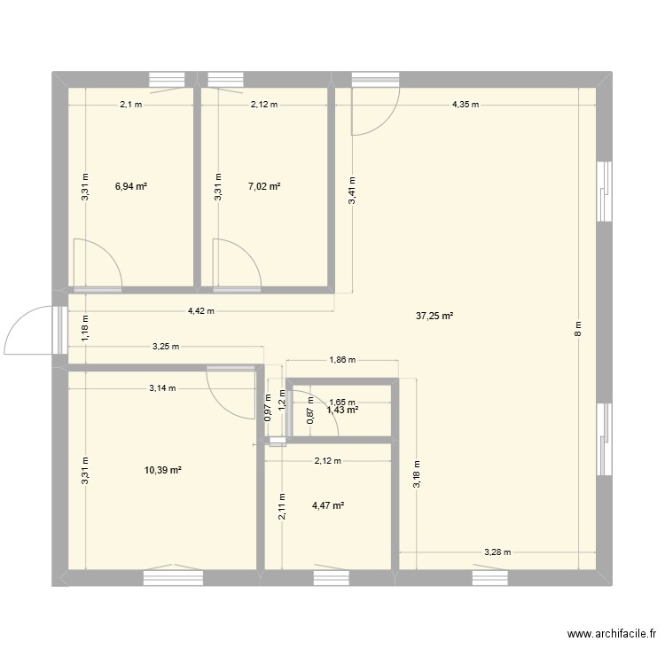 la badine 1. Plan de 6 pièces et 68 m2