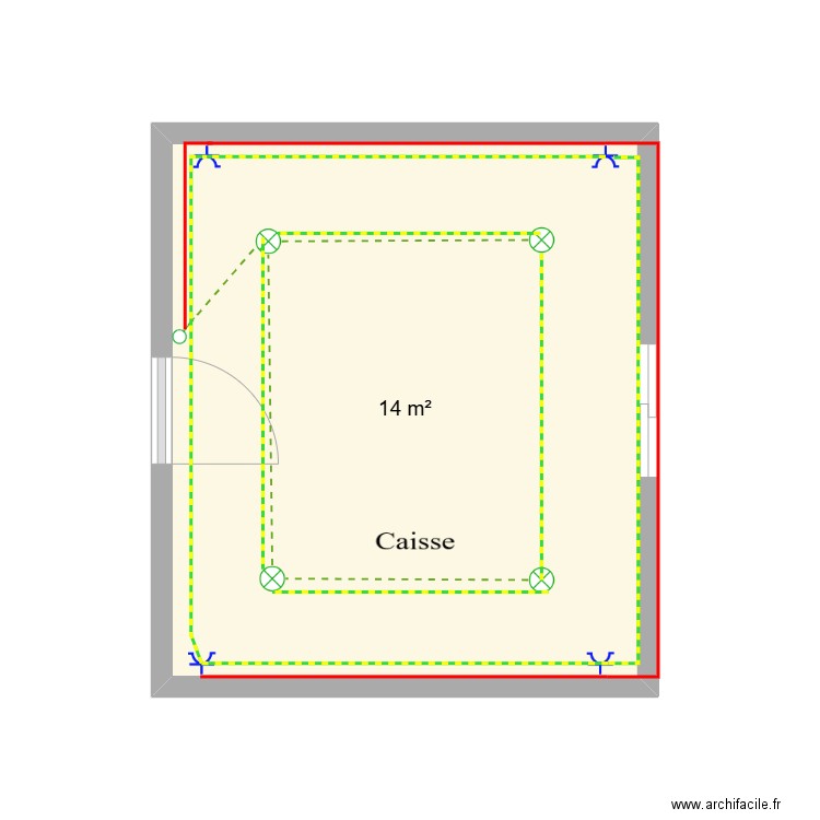 plan caisse. Plan de 1 pièce et 14 m2