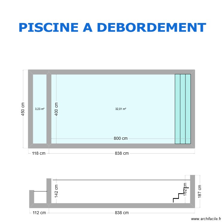 PISCINE A DEBORDEMENT . Plan de 2 pièces et 35 m2