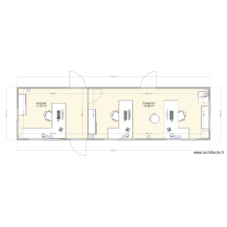 Bureau ARM v2. Plan de 2 pièces et 31 m2