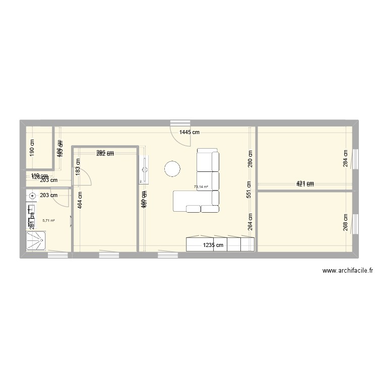 BUREU . Plan de 2 pièces et 79 m2