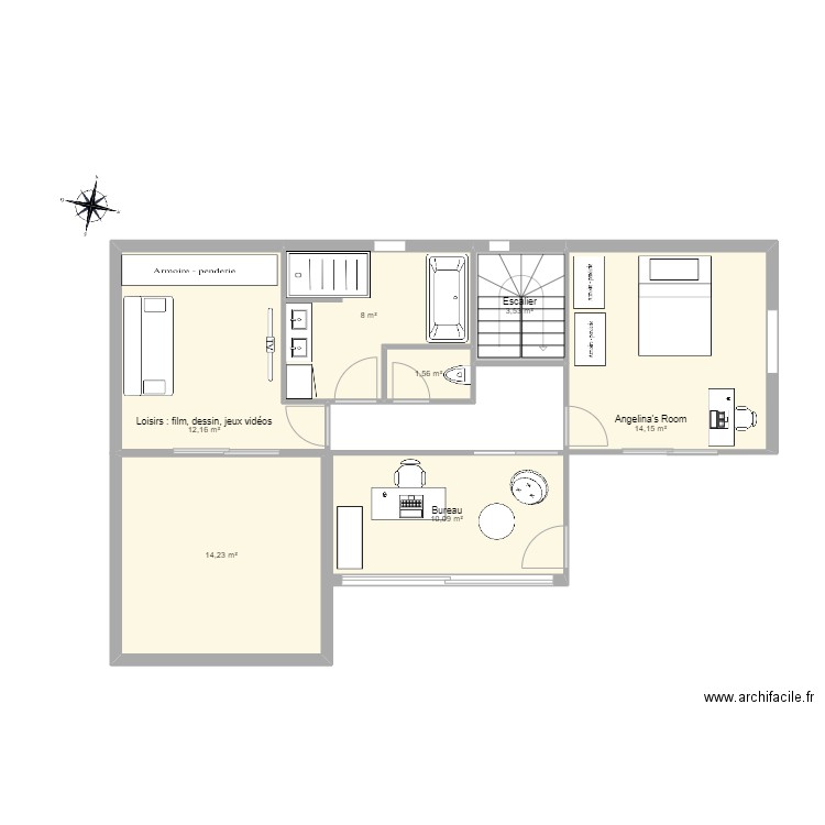 etage villa. Plan de 7 pièces et 64 m2